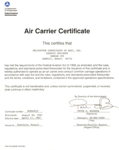 FAA Certified Air Carrier