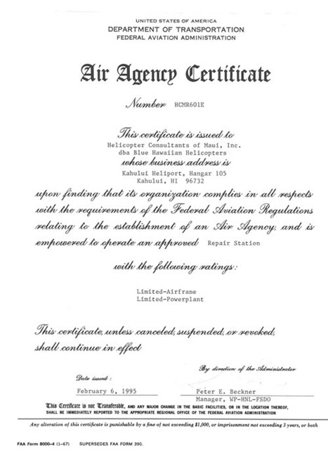 FAA Certified Air Carrier